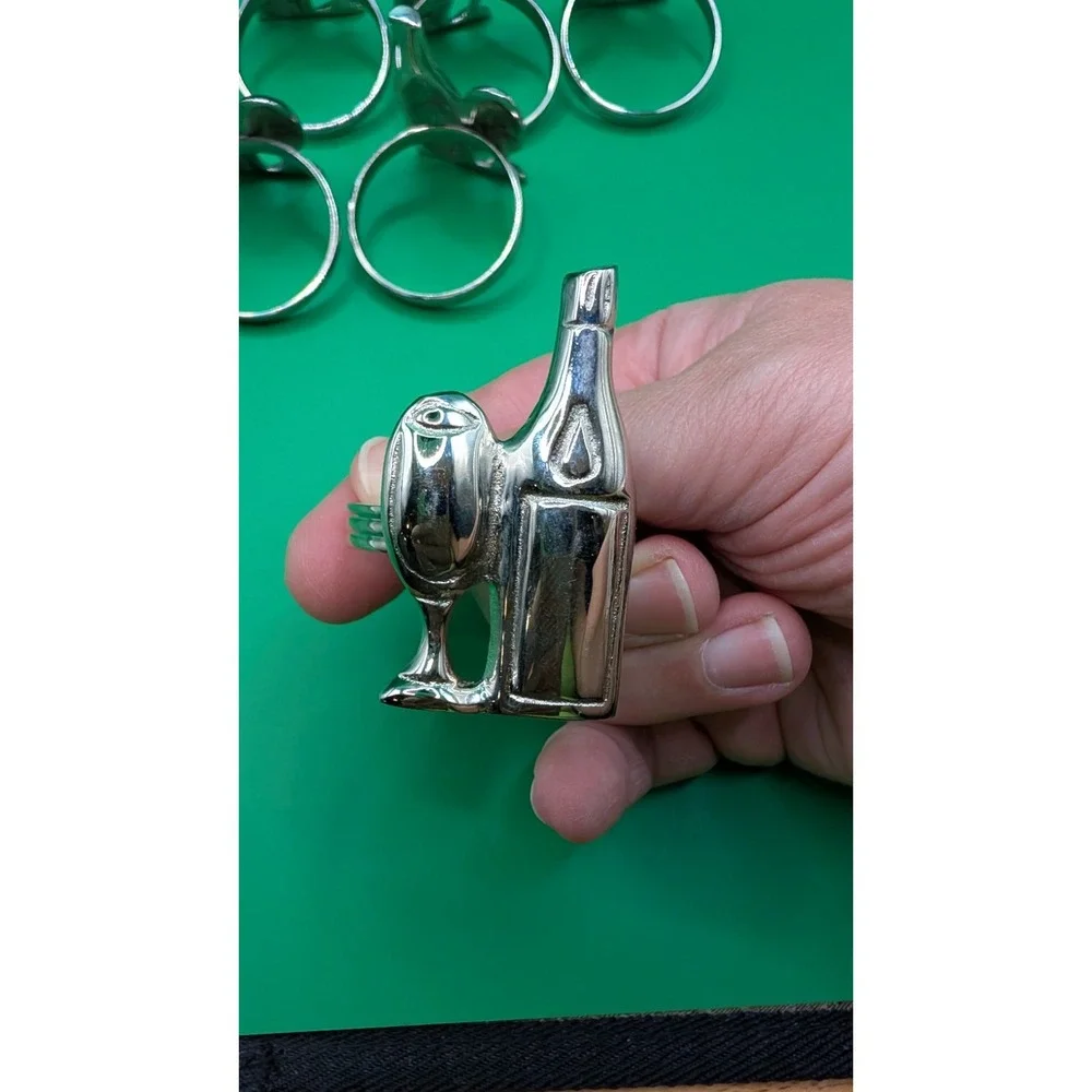 Vintage Pier 1 Silver-Plated Wine Bottle & Glass Napkin Rings - Set of 8